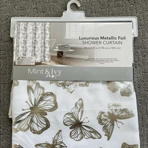 NEW Mint & Ivy Silver Butterfly Shower Curtain 70”x 72”